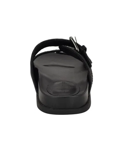 Calvin Klein Women's Vibe Double Band Slip-on Flat Sandals In Black Saffiano