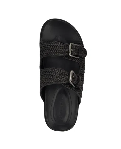 Calvin Klein Women's Vibe Double Band Slip-on Flat Sandals In Black Saffiano