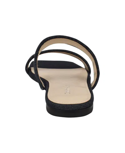 Calvin Klein Women's Felisa Double Band Slip-on Flat Sandals In Dark Blue Denim