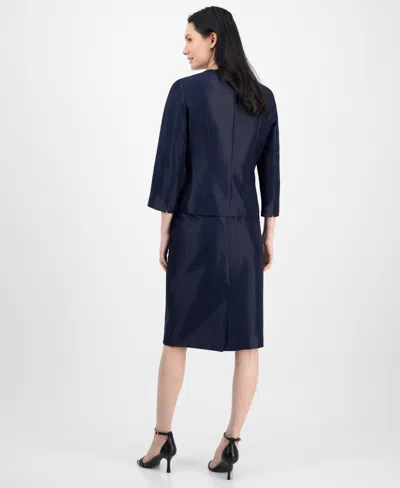 Le Suit Women's Collarless Three-button 3/4-sleeve Jacket & Slim Skimmer Skirt Set, Regular & Petite In Midnight Navy