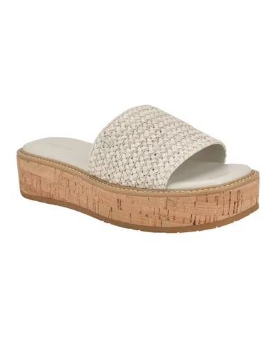 Calvin Klein Women's Arzelia 32mm Cork Sole Sandals In White Woven