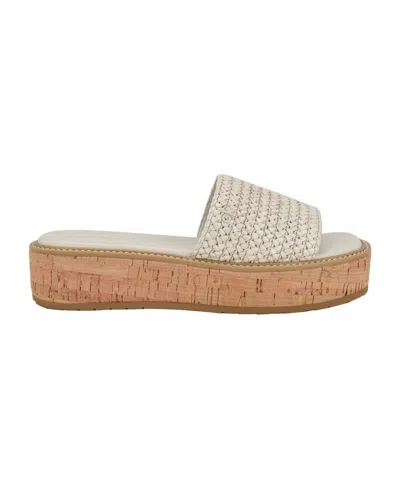 Calvin Klein Women's Arzelia 32mm Cork Sole Sandals In White Woven