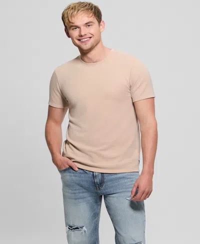 Guess Men's Relaxed Fit Linear Textured Short Sleeve Crewneck T-shirt In Neutral