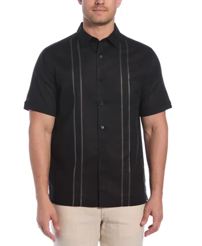 Cubavera Men's Short Sleeve Panel Button-front Linen Camp Shirt In Black