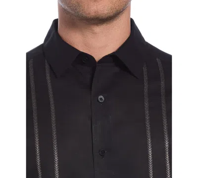 Cubavera Men's Short Sleeve Panel Button-front Linen Camp Shirt In Black