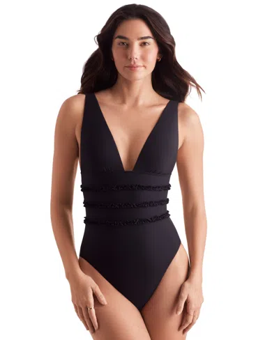 Mimi Flamingo Sonny Ruffle One-piece Swimsuit In Black