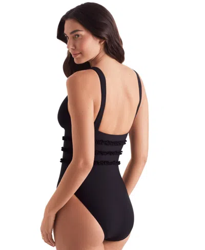 Mimi Flamingo Sonny Ruffle One-piece Swimsuit In Black