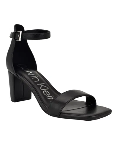 Calvin Klein Marle Womens Ankle Strap Open Toe Block Heel In Black