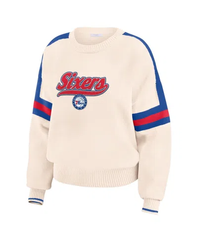 Wear By Erin Andrews Women's Cream Philadelphia 76ers Stripe Pullover Sweater In Cream