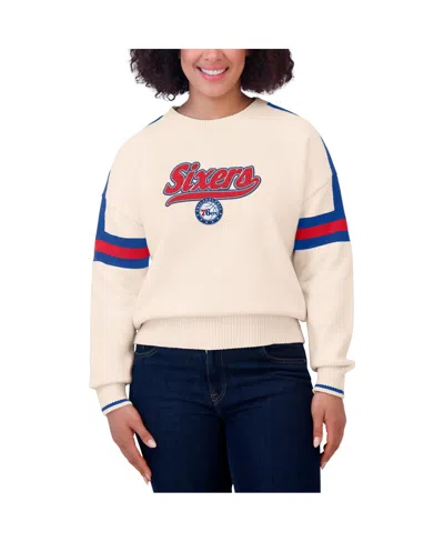 Wear By Erin Andrews Women's Cream Philadelphia 76ers Stripe Pullover Sweater In Cream