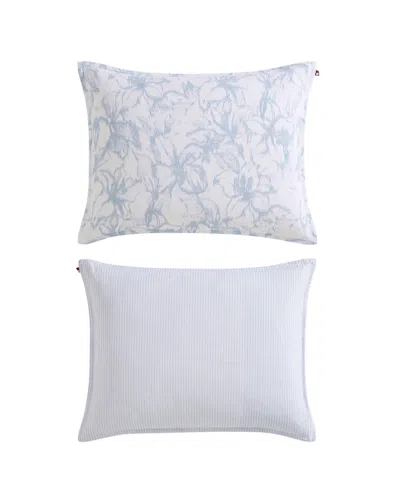 Tommy Hilfiger Ethereal Floral Cotton 3-pc. Comforter Set, Full/queen In White,soft Sky Blue