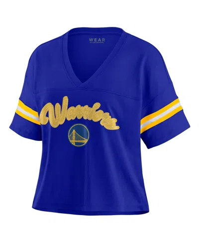 Wear By Erin Andrews Royal Golden State Warriors Plus Size Color Block Boxy V-neck T-shirt In Royal