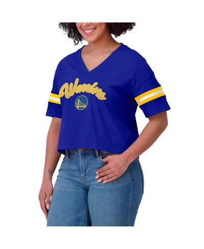 Wear By Erin Andrews Royal Golden State Warriors Plus Size Color Block Boxy V-neck T-shirt In Royal