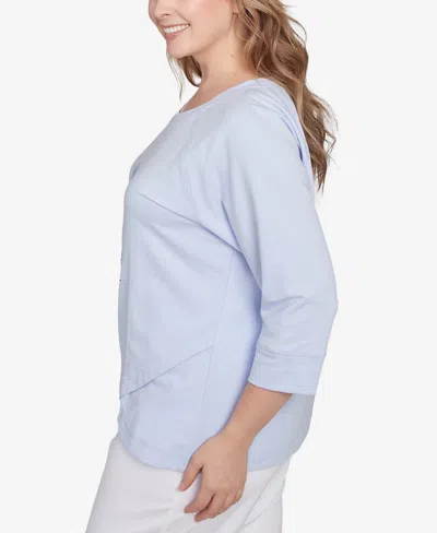 Hearts Of Palm Plus Size Making Waves Pineapple Printed 3/4 Sleeve Top In Blue