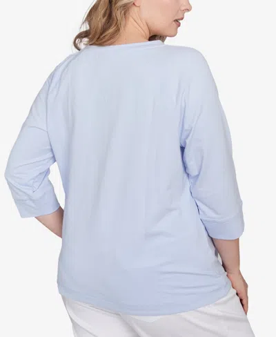 Hearts Of Palm Plus Size Making Waves Pineapple Printed 3/4 Sleeve Top In Blue