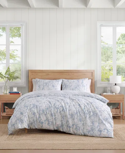 Tommy Hilfiger Ethereal Floral Cotton 2-pc. Comforter Set, Twin In White,soft Sky Blue