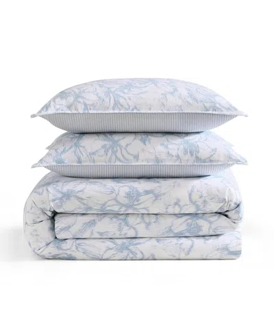 Tommy Hilfiger Ethereal Floral Cotton 2-pc. Comforter Set, Twin In White,soft Sky Blue