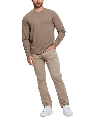 Guess Men's Relaxed Fit Linear Textured Long Sleeve Crewneck T-shirt In Brown