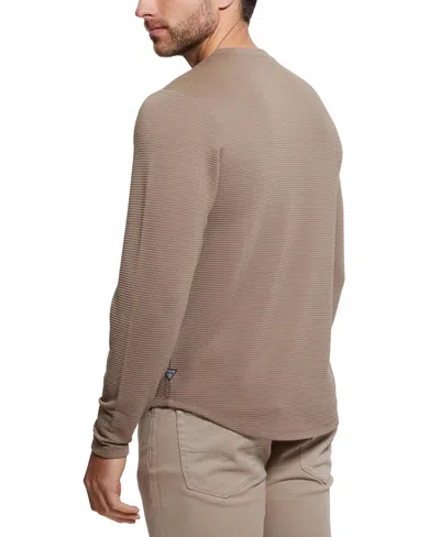 Guess Men's Relaxed Fit Linear Textured Long Sleeve Crewneck T-shirt In Brown