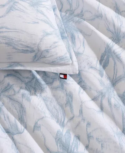 Tommy Hilfiger Ethereal Floral Cotton 2-pc. Comforter Set, Twin In White,soft Sky Blue