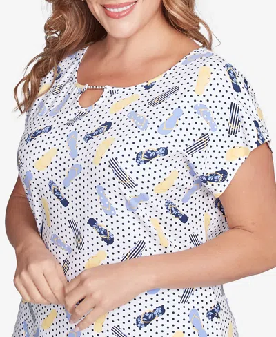 Hearts Of Palm Plus Size Making Waves Flip Flop Print Top In Light Blue Multi