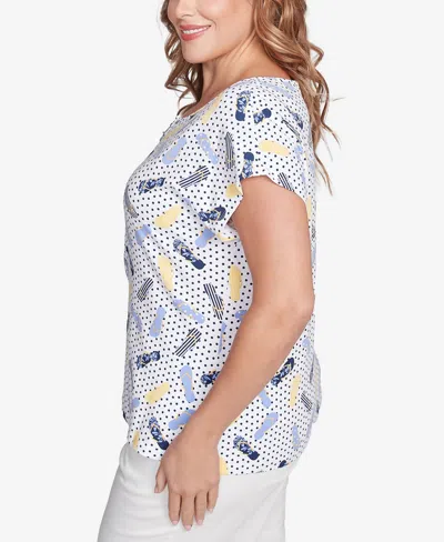 Hearts Of Palm Plus Size Making Waves Flip Flop Print Top In Light Blue Multi