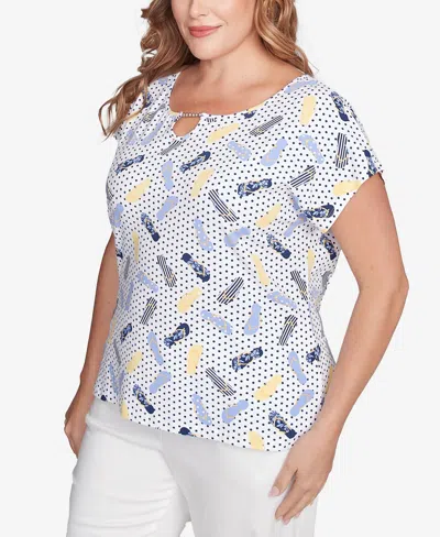 Hearts Of Palm Plus Size Making Waves Flip Flop Print Top In Light Blue Multi