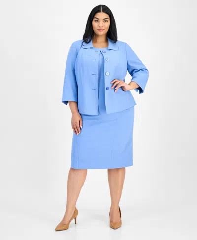 Le Suit Plus Size Button-front Boxy Jacket & Sheath Dress Set In Pale Blue