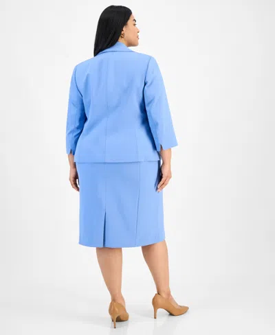 Le Suit Plus Size Button-front Boxy Jacket & Sheath Dress Set In Pale Blue