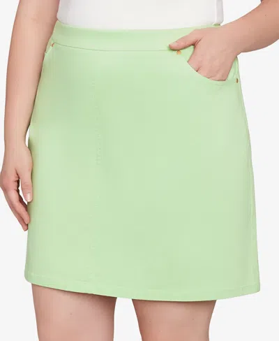 Hearts Of Palm Plus Size Solid Tech Stretch Pull On Skort In Light Green