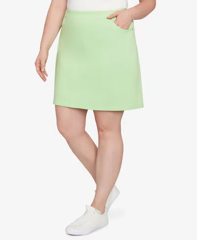 Hearts Of Palm Plus Size Solid Tech Stretch Pull On Skort In Light Green