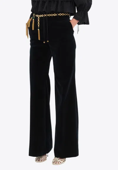Chloé Flared Velvet Pants In Midnight Blue