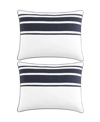 Tommy Hilfiger Park Avenue Cotton Comforter Bedding Set In Dark Navy Blue,white