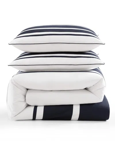 Tommy Hilfiger Park Avenue Cotton Comforter Bedding Set In Dark Navy Blue,white