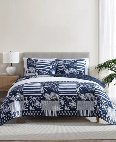 Nautica Avalon Patchwork Reversible 3-pc. Quilt Set, Full/queen In Navy,white