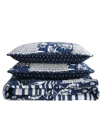 Nautica Avalon Patchwork Reversible 3-pc. Quilt Set, Full/queen In Navy,white