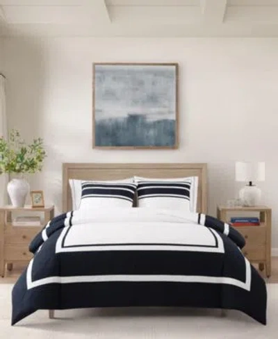 Tommy Hilfiger Park Avenue Cotton Comforter Bedding Set In Dark Navy Blue,white