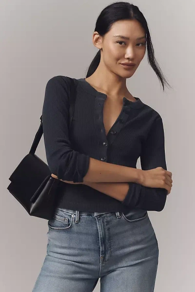 Citizen Of Humanity Womens Varra Henley Long-sleeve Cotton-jersey Top Mineral Navy In Blue