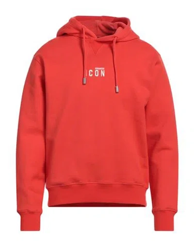 Dsquared2 Icon Man Sweatshirt Tomato Red Size M Cotton, Elastane In Tomato Red