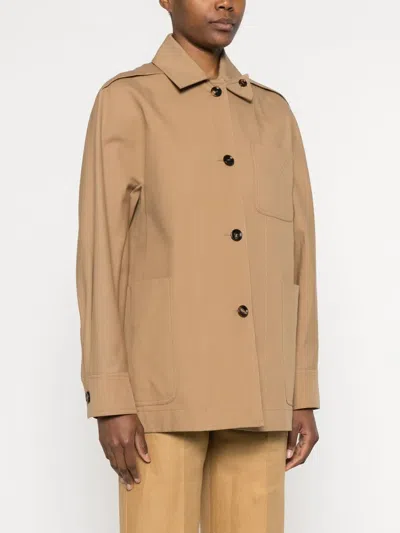 Max Mara Cotton Jacket With Buttoned Cuffs And Collar In Brown