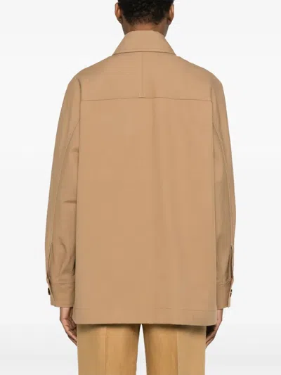 Max Mara Cotton Jacket With Buttoned Cuffs And Collar In Brown