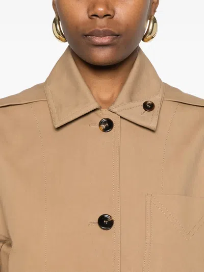 Max Mara Cotton Jacket With Buttoned Cuffs And Collar In Brown