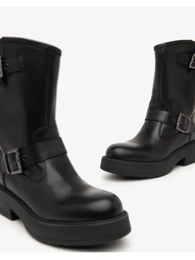 Nero Giardini Leather Ankle Boots In Black