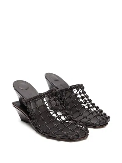 Jacquemus Les Doubles Tresses Croc-embossed Wedge Mules In Black