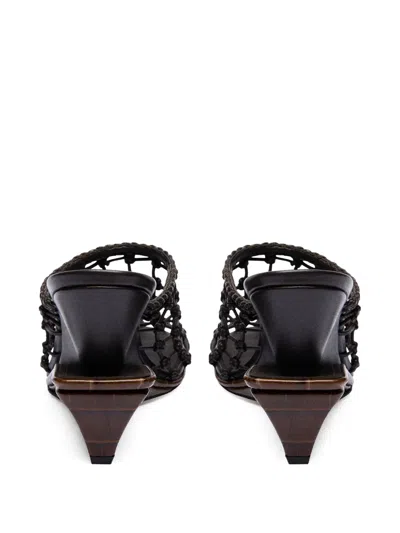 Jacquemus Les Doubles Tresses Croc-embossed Wedge Mules In Black