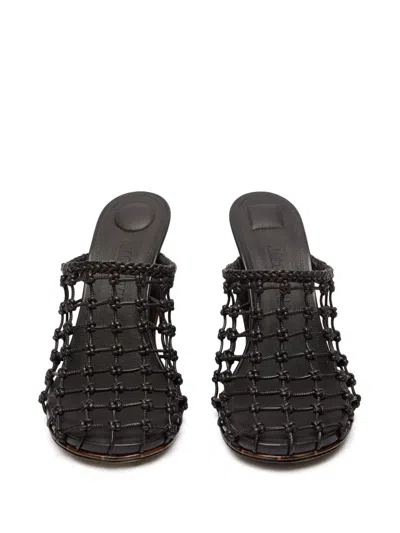 Jacquemus Les Doubles Tresses Croc-embossed Wedge Mules In Black
