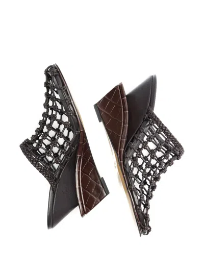 Jacquemus Les Doubles Tresses Croc-embossed Wedge Mules In Black