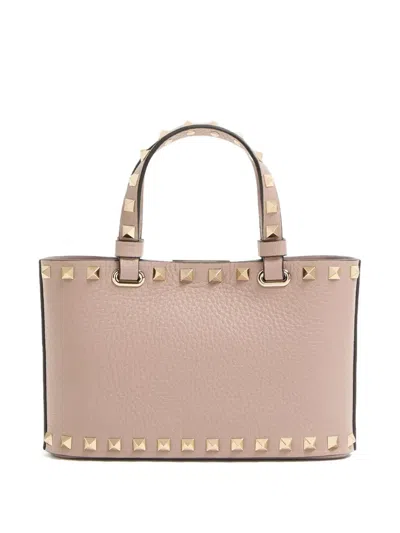 Valentino Garavani Rockstud Mini Shopping Bag In Grainy Calfskin Woman Poudre Uni