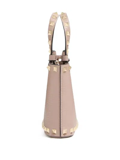 Valentino Garavani Rockstud Mini Shopping Bag In Grainy Calfskin Woman Poudre Uni
