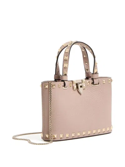 Valentino Garavani Rockstud Mini Shopping Bag In Grainy Calfskin Woman Poudre Uni
